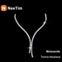NeeTim Moissanite Tennis Necklace for Woman with Certificate 925 Sterling Silver with White Gold Plated Tassel Necklaces Jewelry