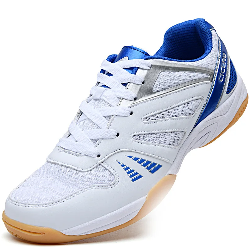 2025 New Arrival White Blue Badminton Unisex Sneakers Light Weight Table Tennis Sneakers Ladies Anti Slip Vollyball Shoes