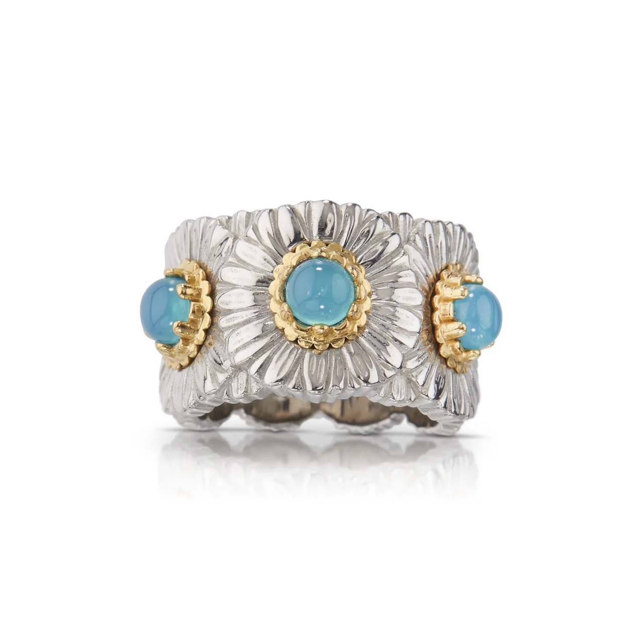 

New S925 Silver Ring High Carbon Diamond Cloth Home Daisy Blue Agate Versatile Girl Ring Wedding Jewelry