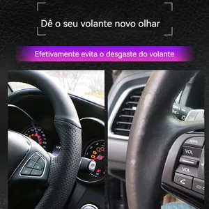 Black microfiber leather car steering wheel coverage, Case Case, Seat Leon MK2 2006-2008, Ibiza 6L 2007, personalized 10 Main Sales Steering Cover Seat Ibiza - №3