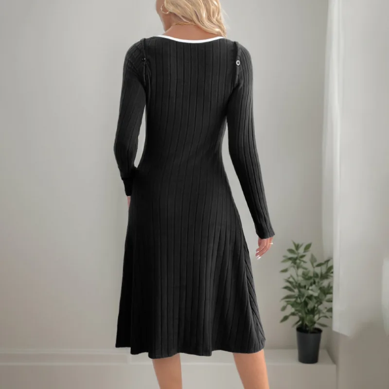 2025 Neue Herbst Winter Sexy Elegante Stil Abnehmbare Lange ärmeln V-ausschnitt Schwarz Gestrickte Kleid