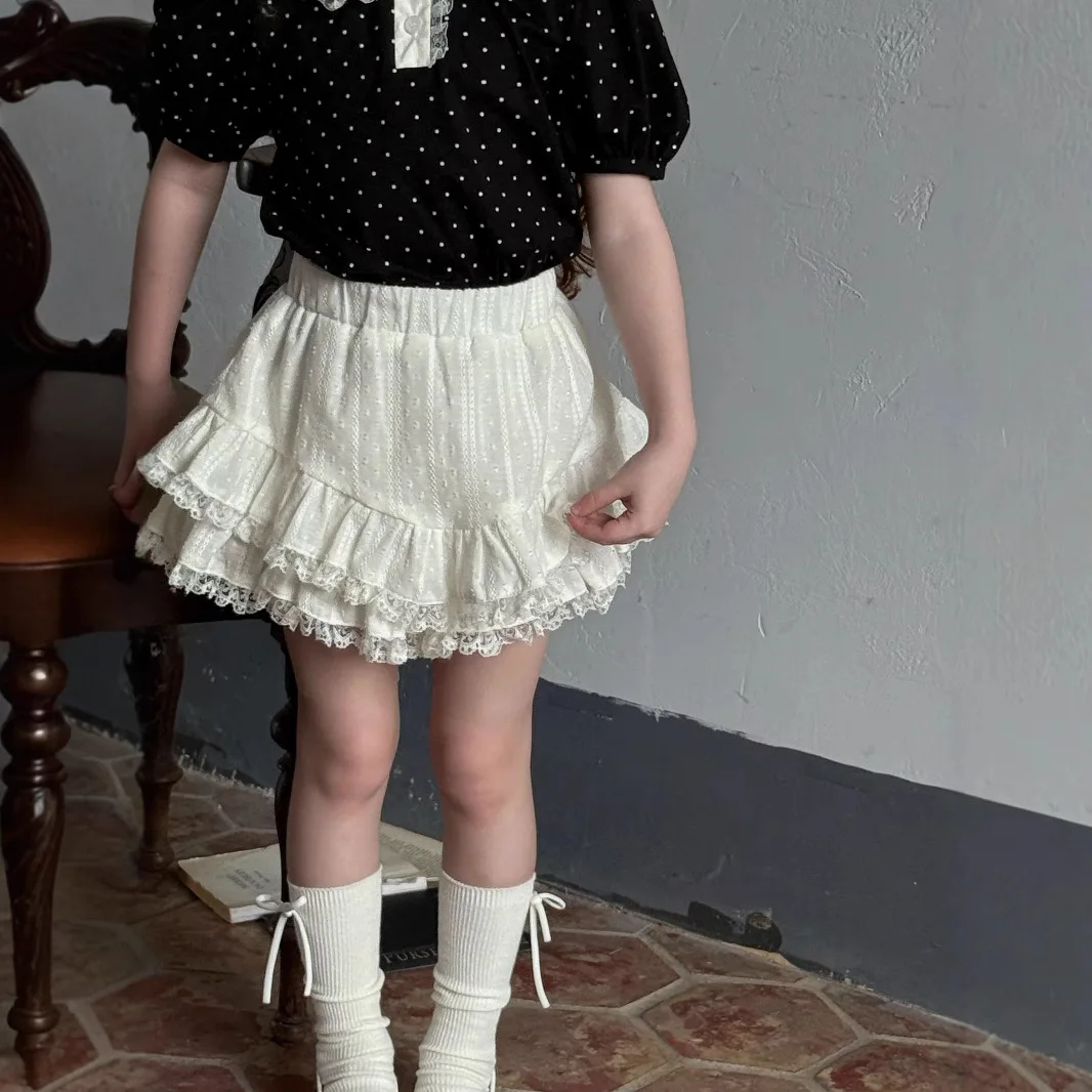 

Girls Lace Short Skirt Pants Summer 2025 New Korean Children Clothing Children Jacquard Half Skirt Cake Skirt Pants