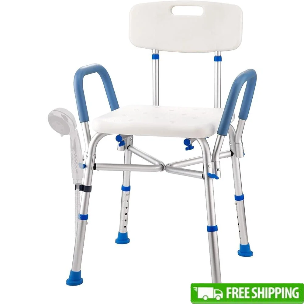 

Heavy Duty Shower Chair with Padded Armrests Adjustable Height Non-Slip Shower Stool Elderly and Disabled Safe Shower Bench 450