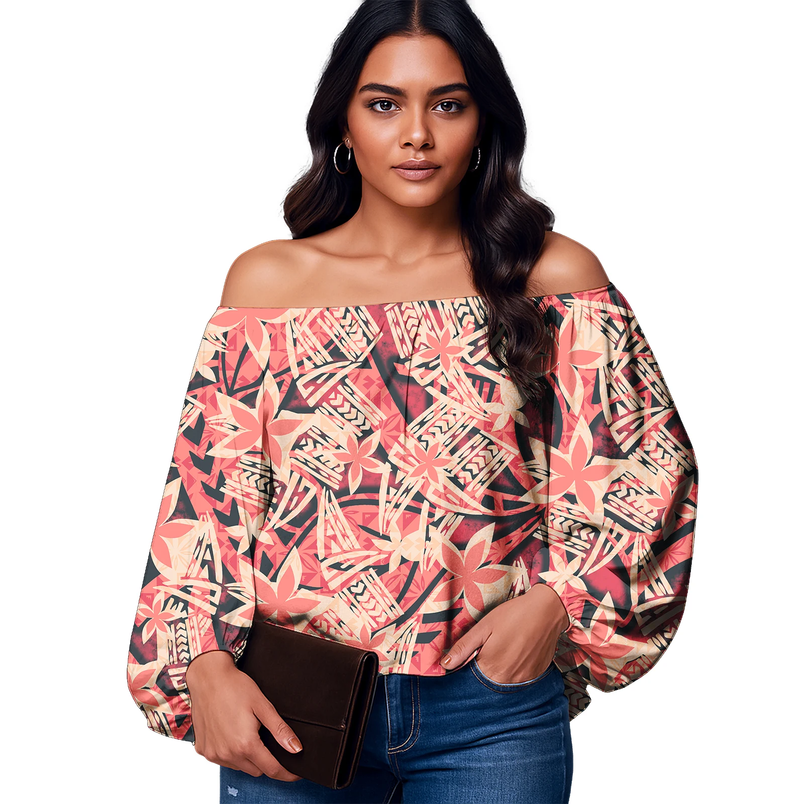 Hawaiian Lady Custom Print Flowers Simplicity Design Ladies Top Samoan Puff Sleeves Tops Polynesian Women Drop Shoulder Blouse