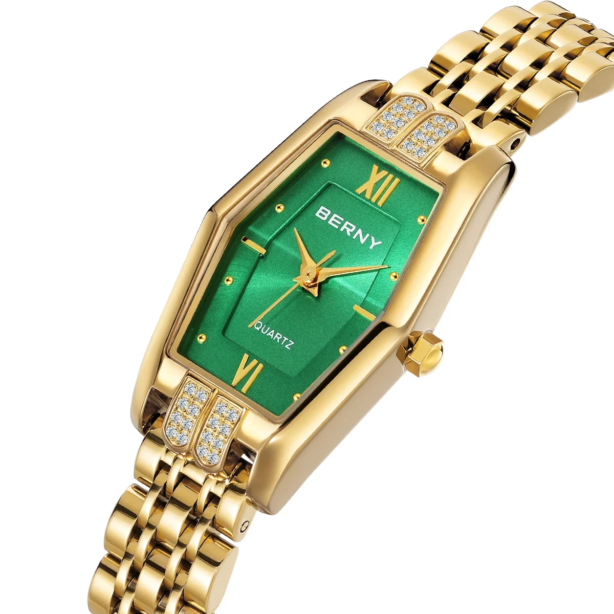 BERNY Women Gold Watch Elegant Luxury Brand Woman Watches Full Stainless steel Diamonds Inlaid Golden Ladies Dress Wristwatch