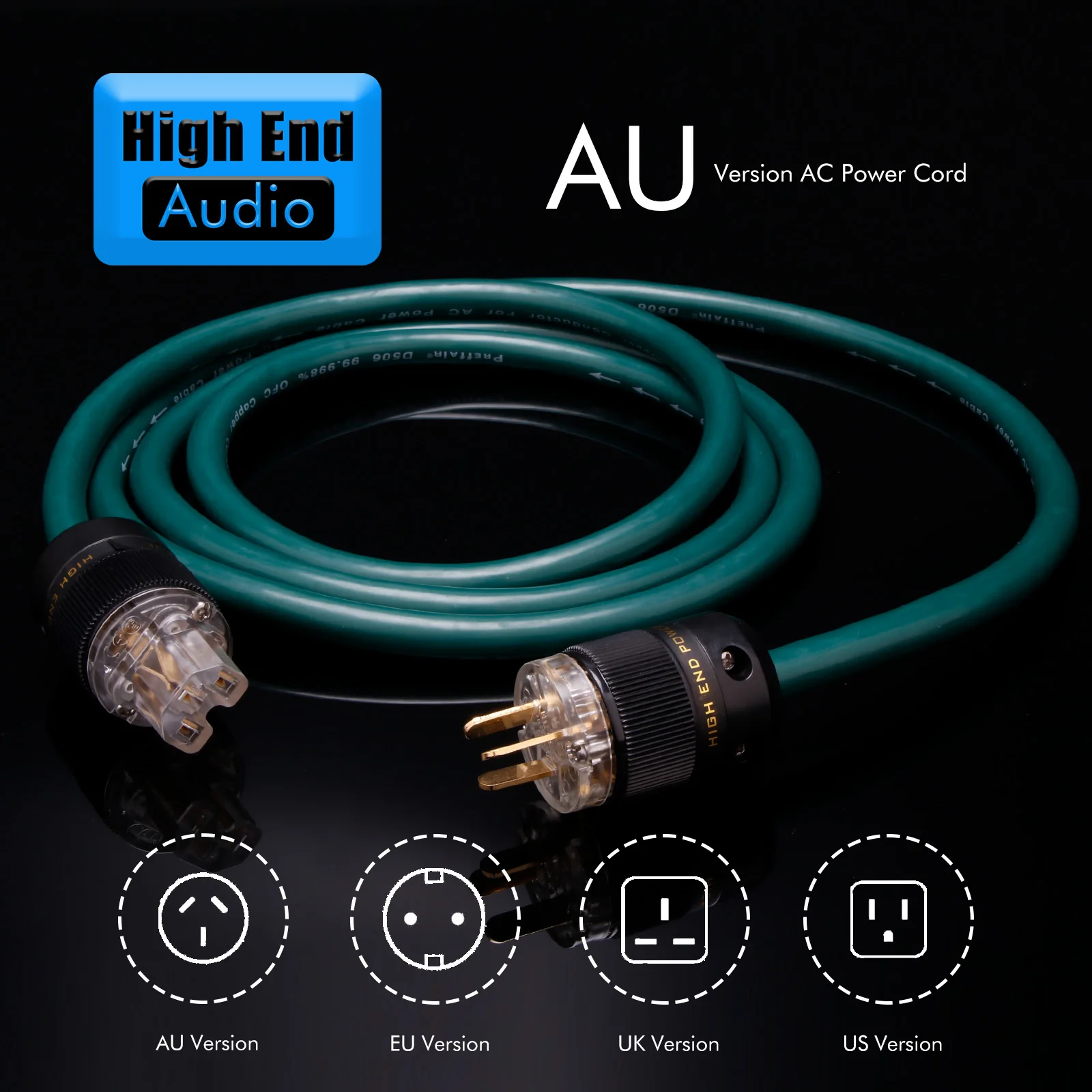 Preffair High Purity OFC Silver-Plated US/EU/AU/UK Standard Hi-Fi Speaker Power Cord with Gold-Plated Plug and Figure 8 Plug