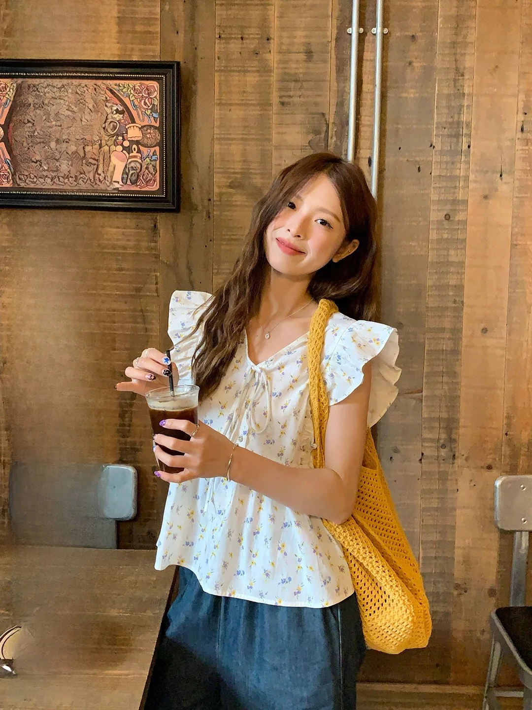 

Женская рубашка с коротким рукавом и цветочным принтом, в корейском стиле, из дышащего хлопка, с V-образным вырезом, на пуговицах, молодежная, элегантная