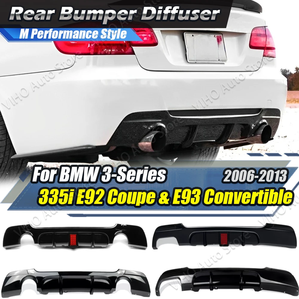 Con luz, divisores de doble labio, Kits de carrocería de alerón para BMW 328i 335i E92 Coupe E93 Convertible 2006-2013, labio difusor de parachoques trasero