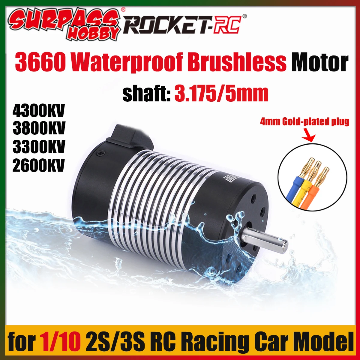 Surpass Hobby Rocket 3660 4300KV 3800KV 3300KV 2600KV Brushless Motor 5.0mm/3.175mm Shaft for 1/10 2S/3S RC Racing Car Model Toy