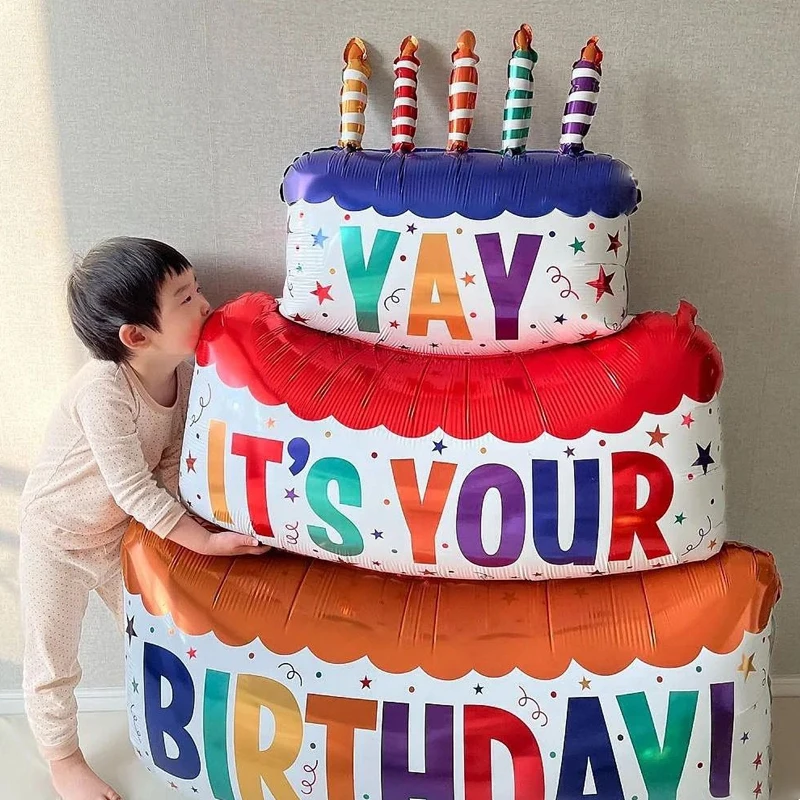 É o seu aniversário grande balão para crianças três camadas bolo de vela balão balões de alumínio festa de aniversário decoração adereços