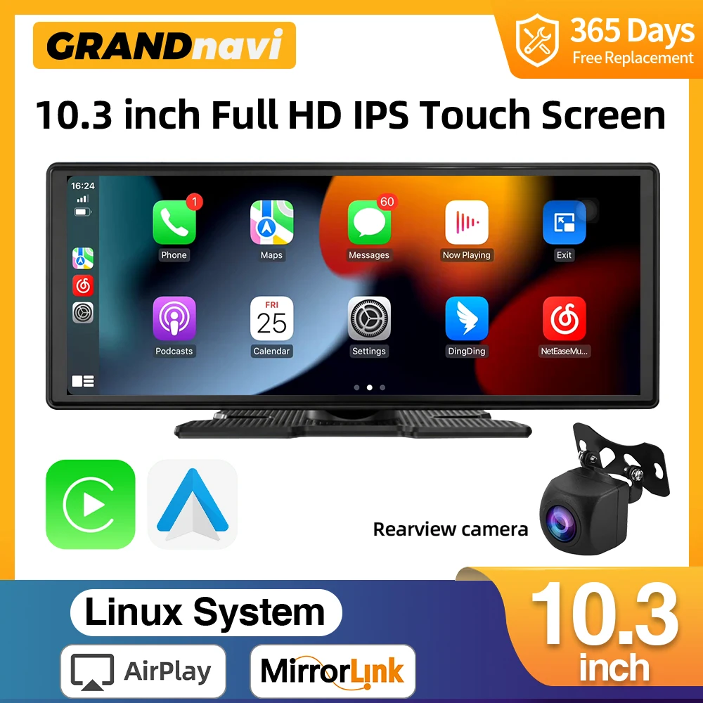 10.3inch Universal Portable Wireless Carplay Screen Android Auto With Touchscreen 1080P Rear Camera Car Stereo System