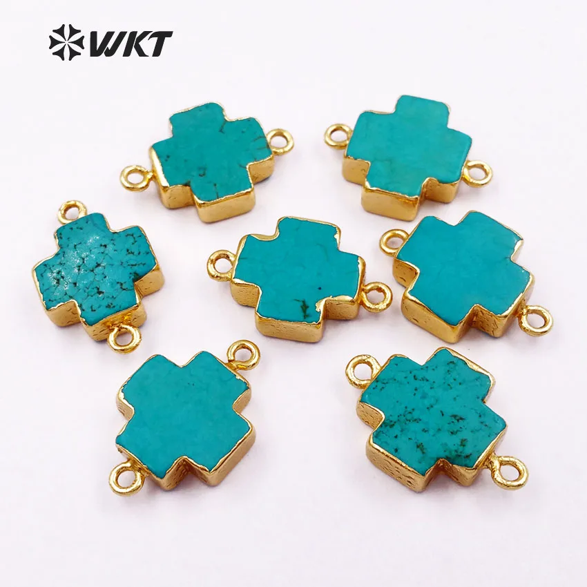 WT-C150 Wholesale Cross Shape Pendants Connector Green Turquoise Stone Accessory For Bracelet Or Necklace Finding