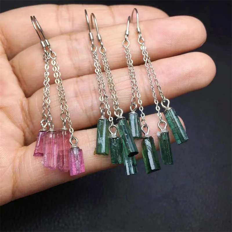 S925 Natural Clear Tourmaline Eardrop Fashion Elegant Hoop Earring Women Jewelry Party Present 1pair