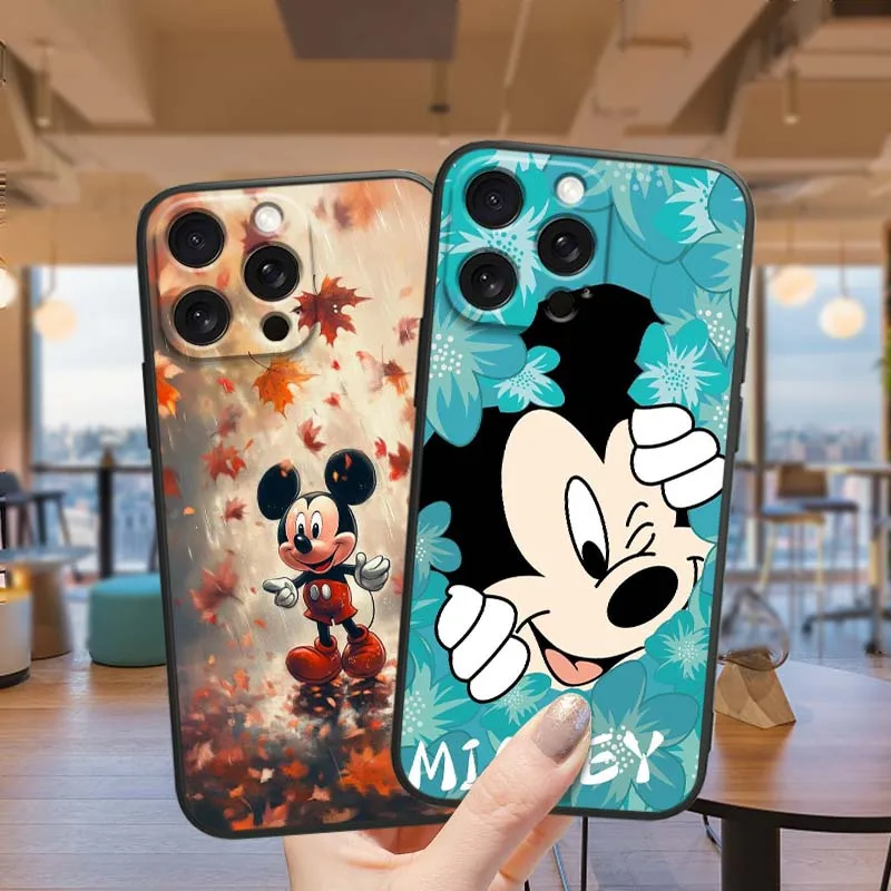 Funda de teléfono con dibujos de Mickey Minne de Disney para Apple iPhone 17 16 16E 15 14 13 12 11 Air Pro Max Plus, funda de silicona suave negra