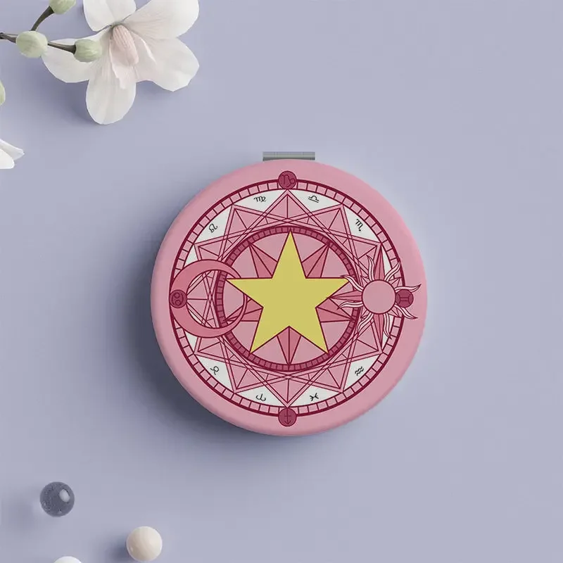 Card Captor Sakura Anime pequeño espejo redondo Cosplay portátil espejo de maquillaje de mano regalo moda conveniente espejo de mano