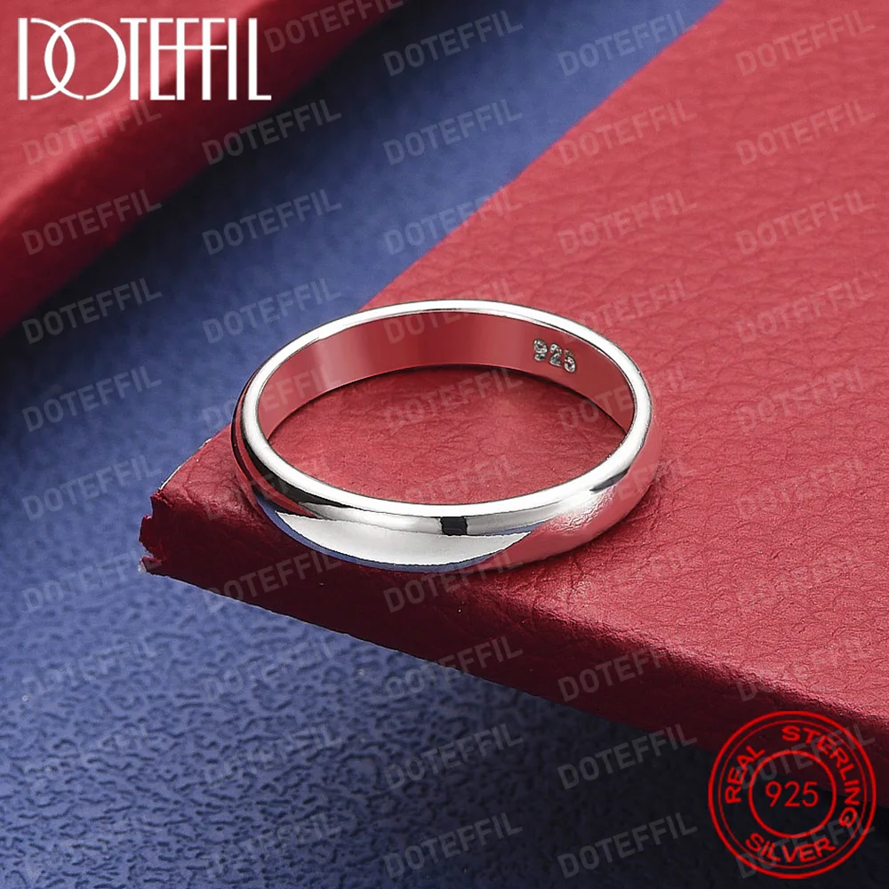 925 Sterling Silver Smooth Ring For Women Man Wedding Engagement Party Fashion Charm Jewelry