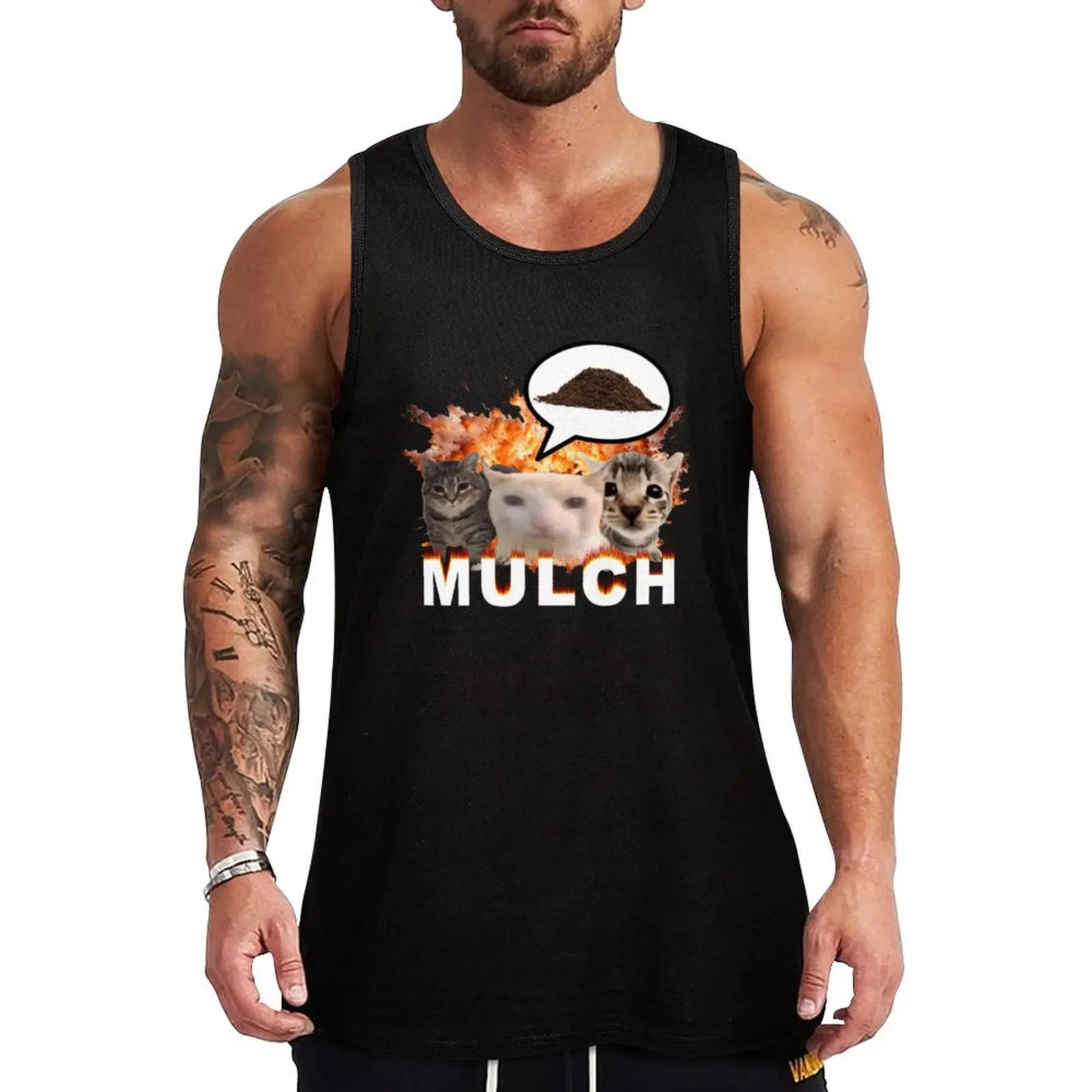 Mulch Funny Cat Meme Tank Top Short sleeve gym t shirt men