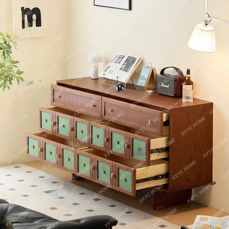 XX Medieval cherry wood retro color six-chest cabinet dining side cabinet bedside chest cabinet