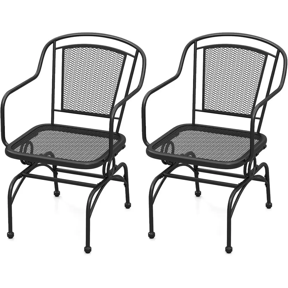 Patio Rocking Chair Set of 2 with Metal Mesh Backrest, Steady Rocking, Adjustable Footrests for Outdoor Dining