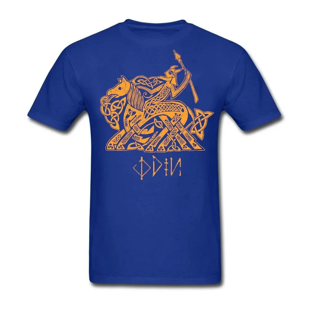 Norse Myth God Odin Riding Sleipnir Eight Legs Horse T-Shirt 100% Cotton O-Neck Short Sleeve Summer Casual Mens T-shirt