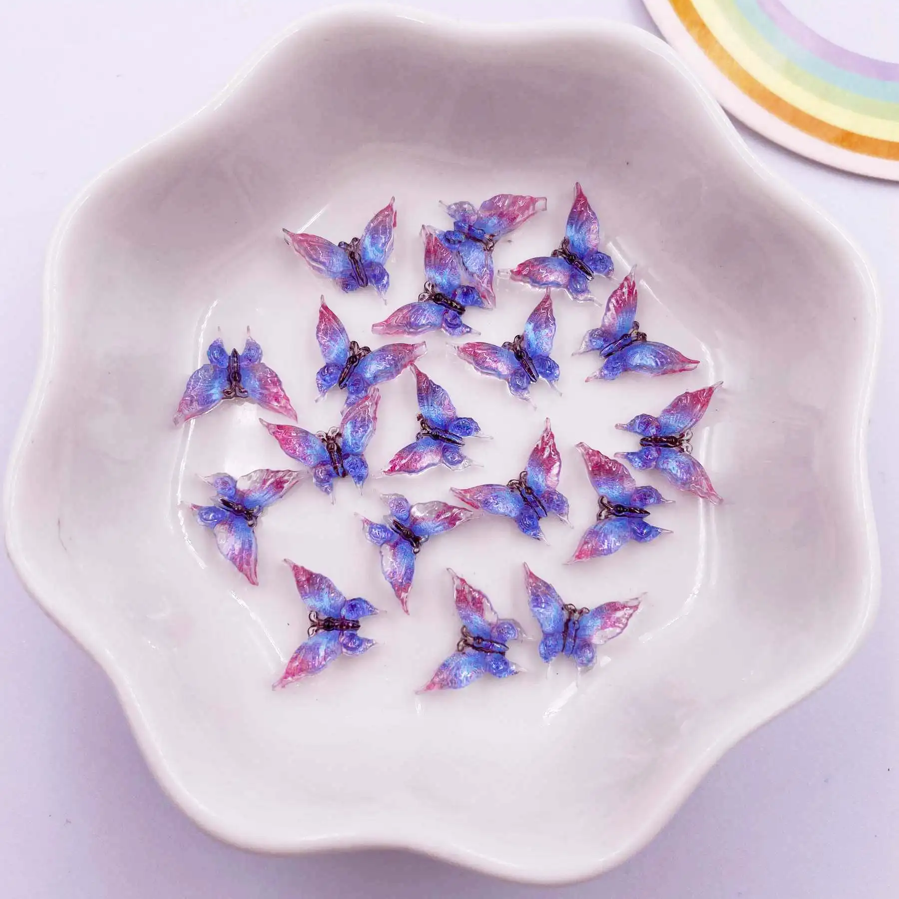 30pcs Resin Colorful Kawaii Crystal Butterfly Gem Flatback Rhinestone Figurines Scrapbook Wedding Applique Nail Art Decor Crafts