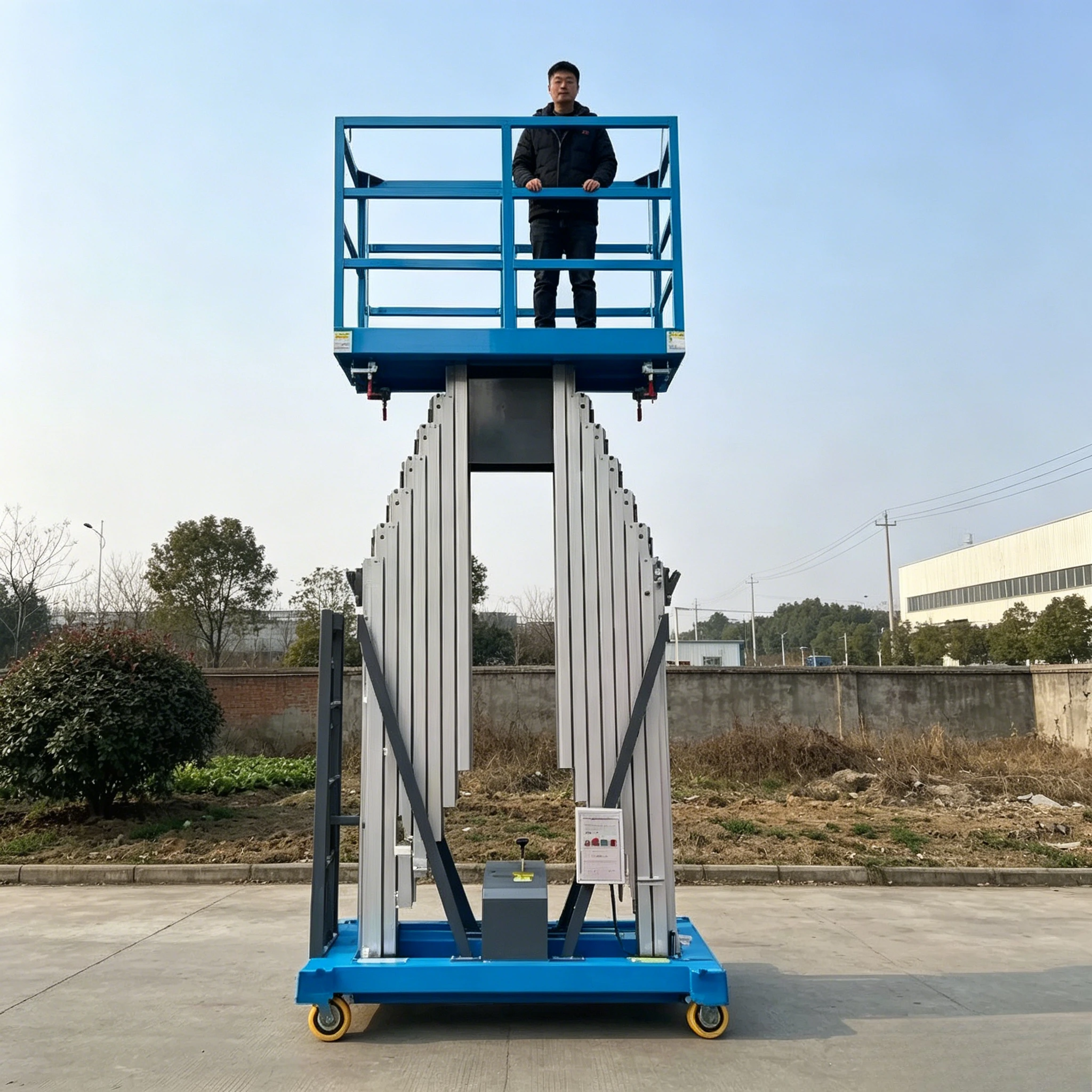 4m 6m 8m 10m 12m 14m Vertical Telescopic Double Mast Hydraulic Aluminum Alloy Aerial Work Platform Lift 200kg Load Customized