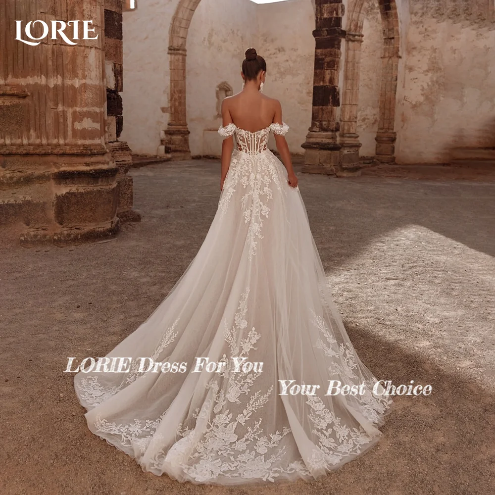LORIE فساتين زفاف الشاطئ الدانتيل قبالة الكتف ثلاثية الأبعاد الزهور فستان العروس زين الأميرة فستان الزفاف vestidos de novia مخصص