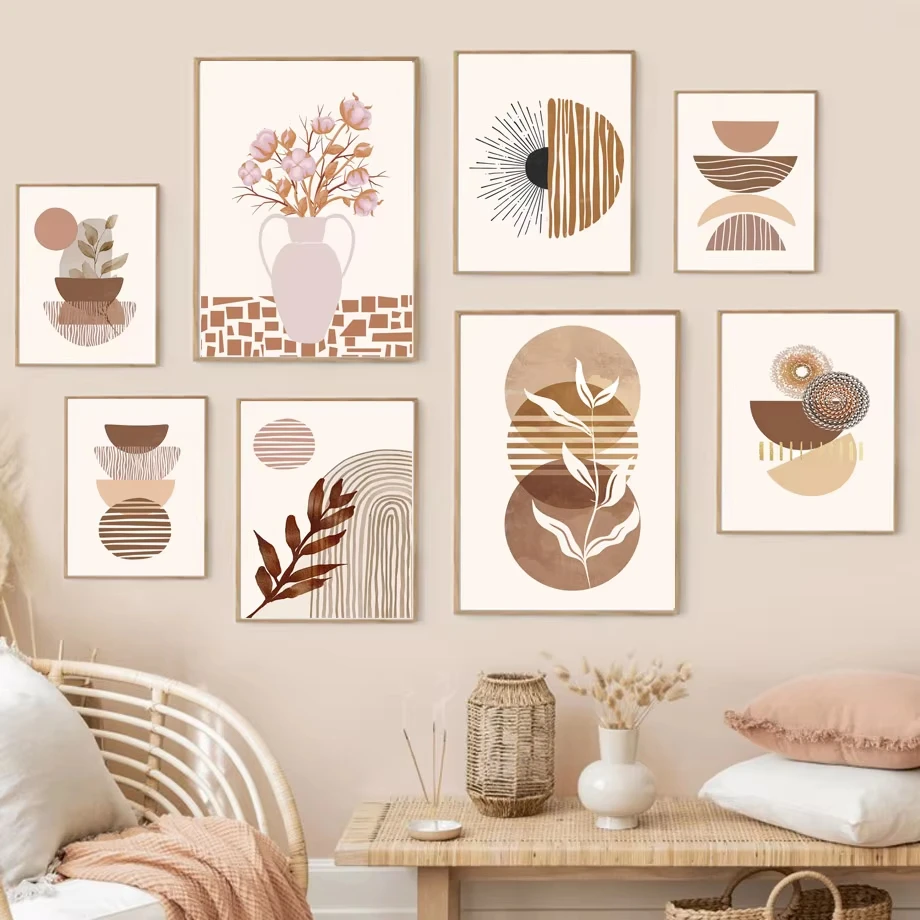 Lines Leaves Geometric Abstract Boho Wall Art Print Flower Canvas Painting Nordic Poster Wall Picture For Living Room Home Decor