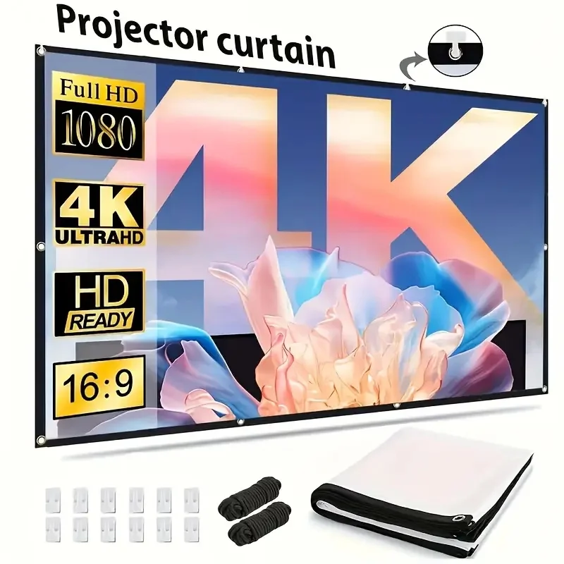 

Проекционный экран Ultra HD - Складной экран для просмотра фильмов с защитой от морщин и моющейся поверхностью, проектор для фильмов на стене