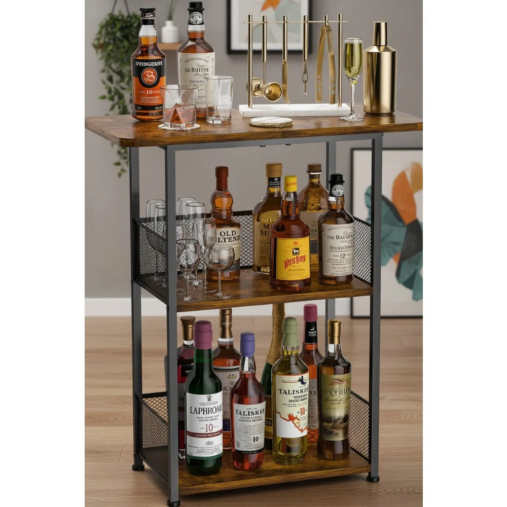 

3-х уровневая напольная винная стойка с Т-образной столешницей — компактный мини-бар для кухни, гостиной и домашнего декора