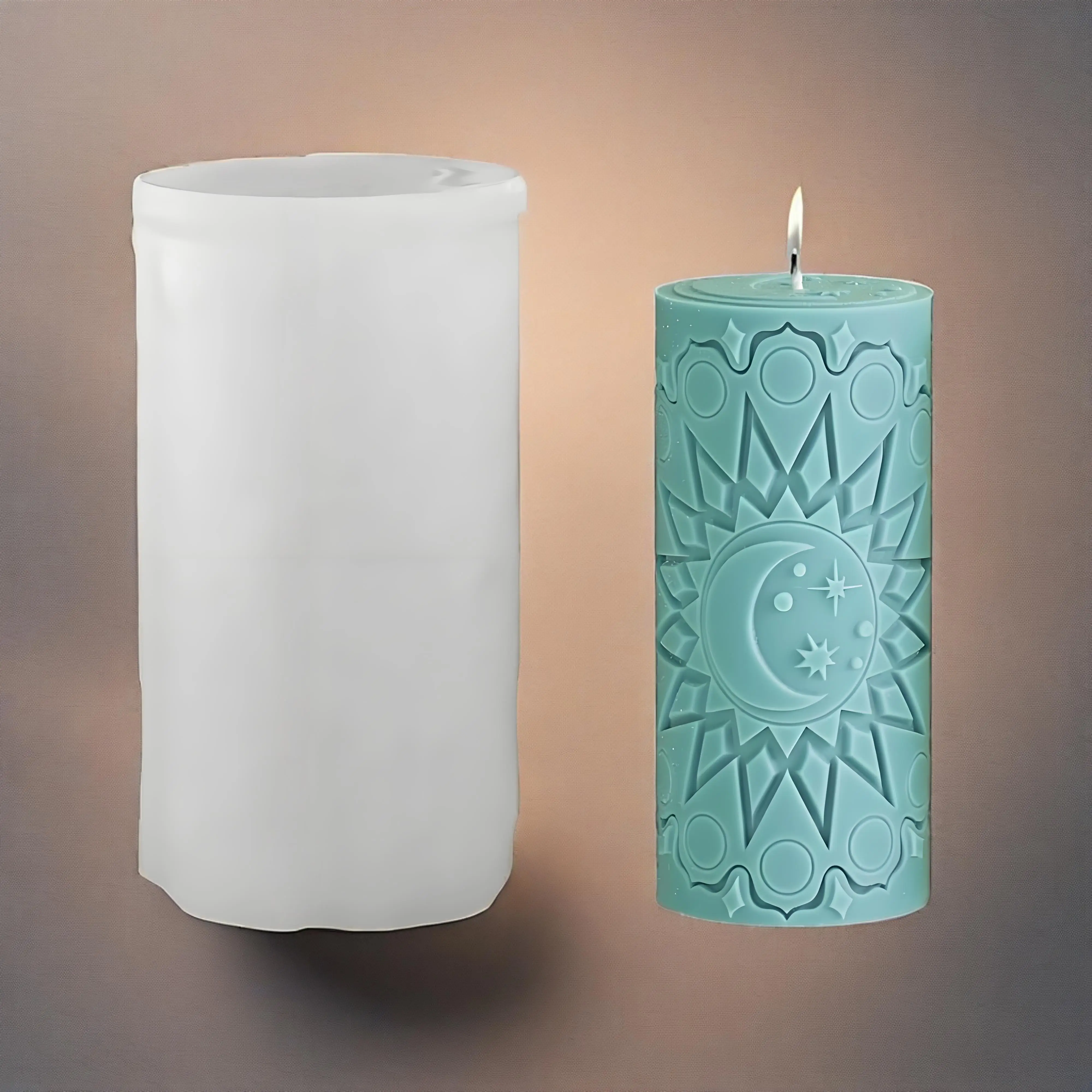 

Vintage Moon Pattern Pillar Candle Mold, Column Silicone Mold for Soy Wax Candle, Aromatherapy Candle, Gypsum, Plaster