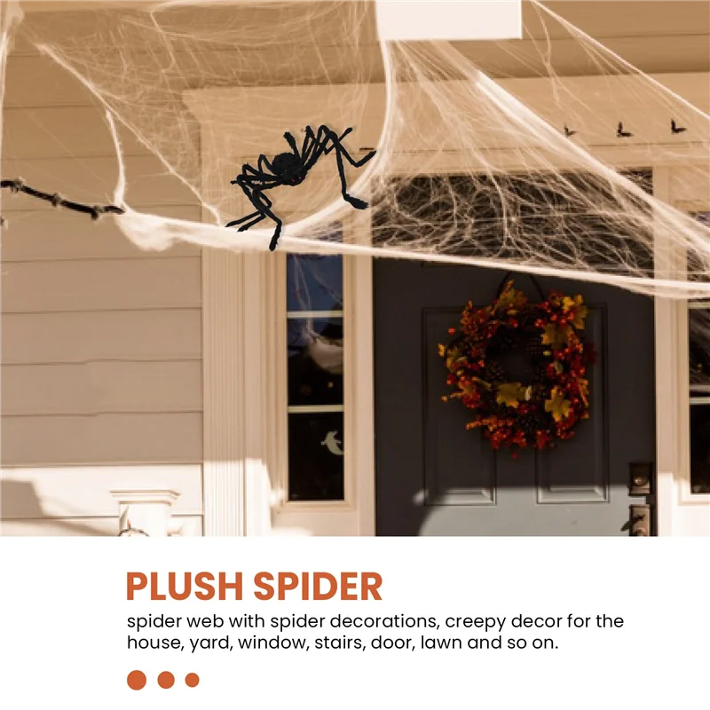 A86G-Outdoor Halloween Decorations 200Inch Spider Web And 49Inch Giant Spider Outdoor Halloween Decor Yard Party Supplies