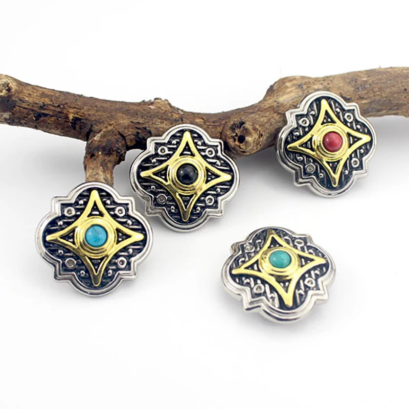 5pcs 27mm Silver Gold Two-tone Engraved Turquoise Conchos For Leathercraft Purse Belt Saddle Headstall Bridle Decor