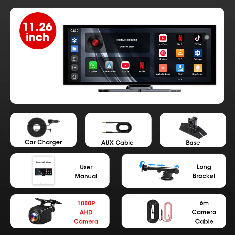 Jansite Universele Auto Multimedia Videospeler Bluetooth Draadloze Carplay Android Auto Scherm Stereo Radio voor YouTube Netflix