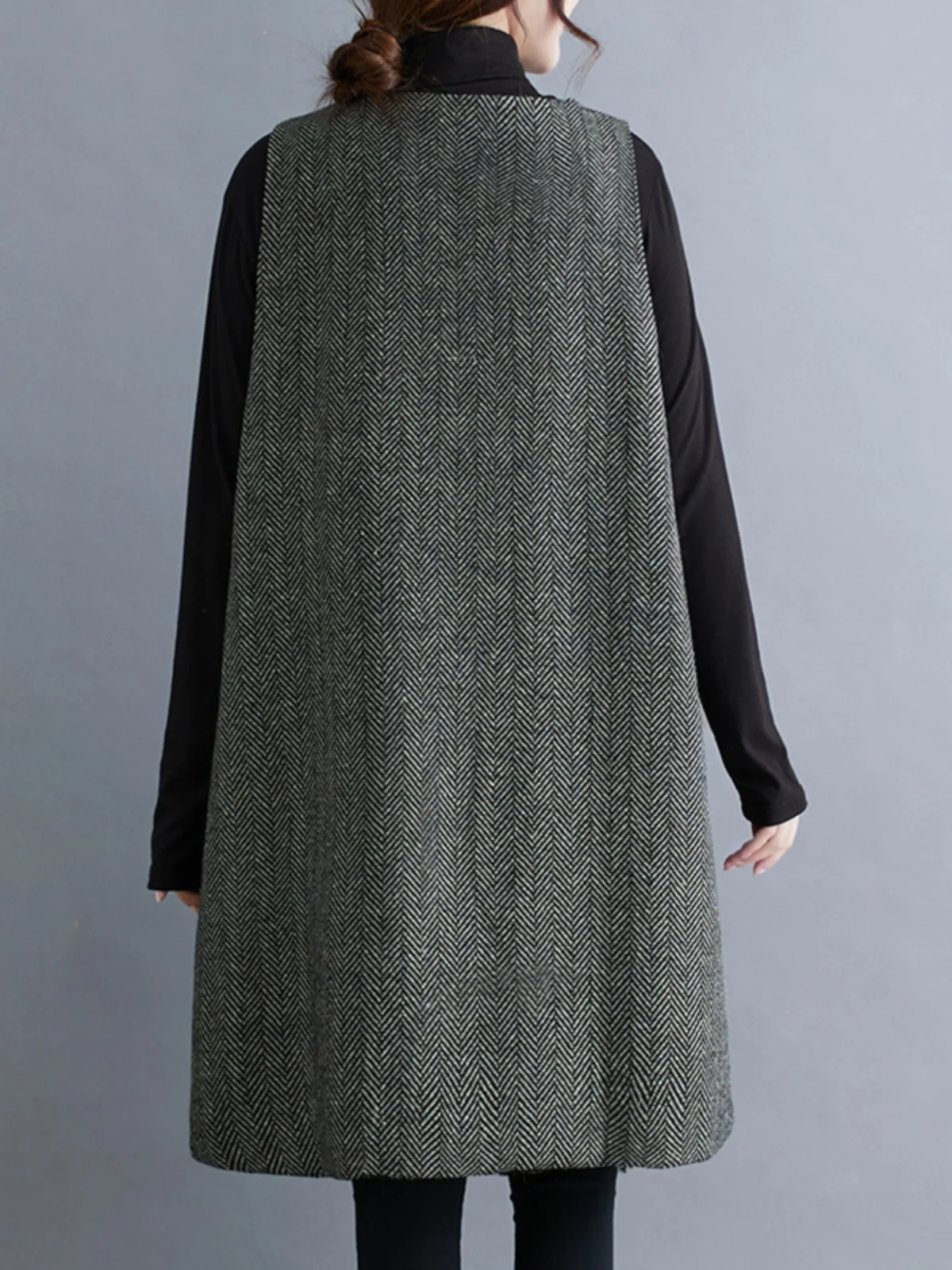 

Women's Woolen Vest Dr Loose Base Layer Midi Skirt V-Ne Commute Sle Plaid Patterned Slimming Effect Autumn New Arrival