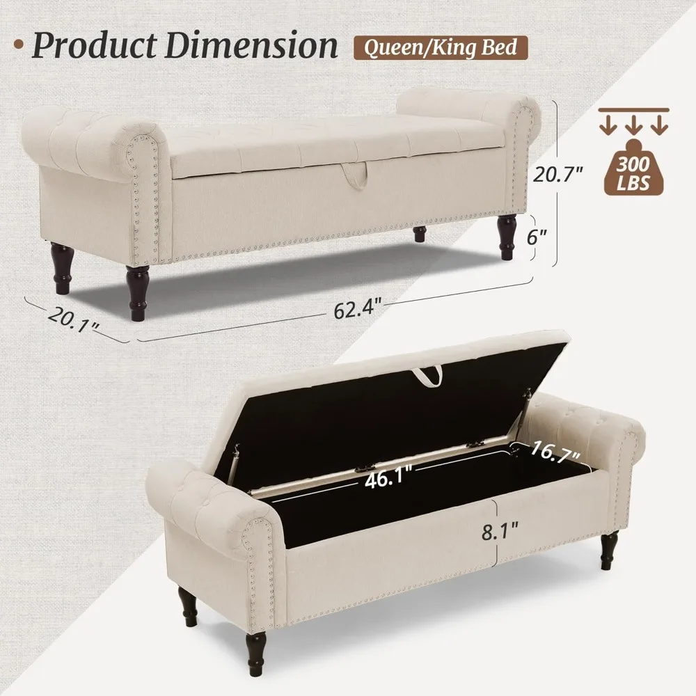 مسند تخزين من الكتان ذو الذراع المدرفلة مع أزرار تلمم وحواف رأس الأظافر لغرفة النوم والنافذة ونهاية استخدام السرير