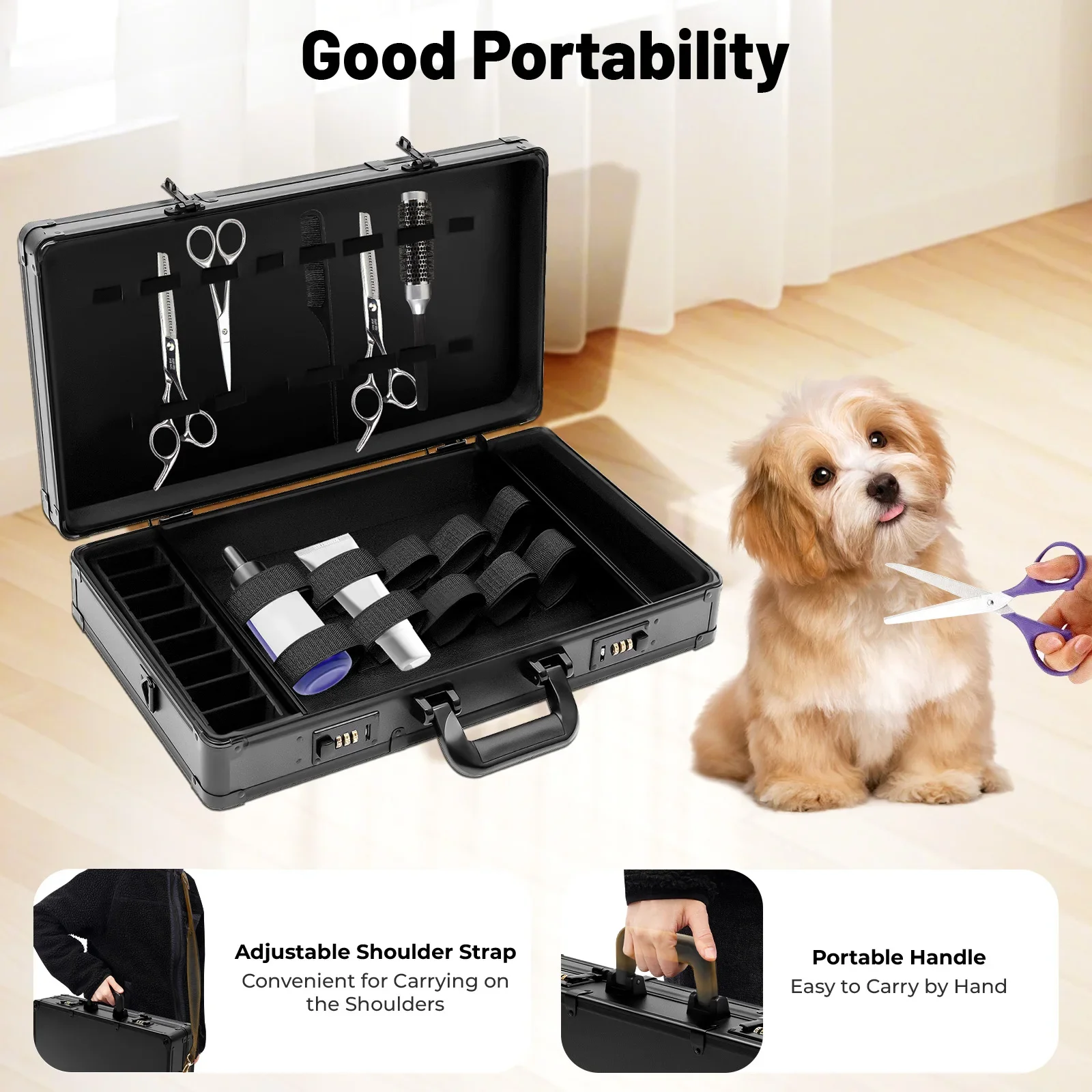 Barber Tool Box W/ Code Lock, Hair Salon Tool Travel Organizer Case, Multifunction Portable Barber Scissor Bag, 55x27x10cm