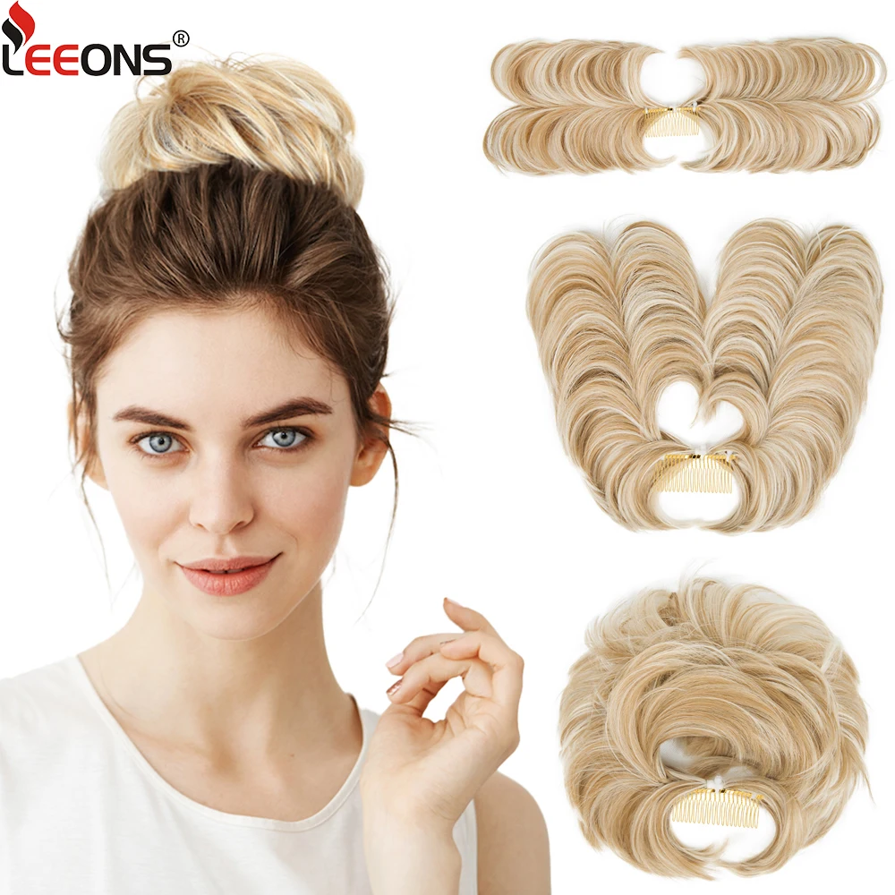 Adjustable Versatile Hair Bun Hairpiece Synthetic Wavy Side Comb Clip In Hair Bun Tousled Updo For Women Dark Brown 13 Colors