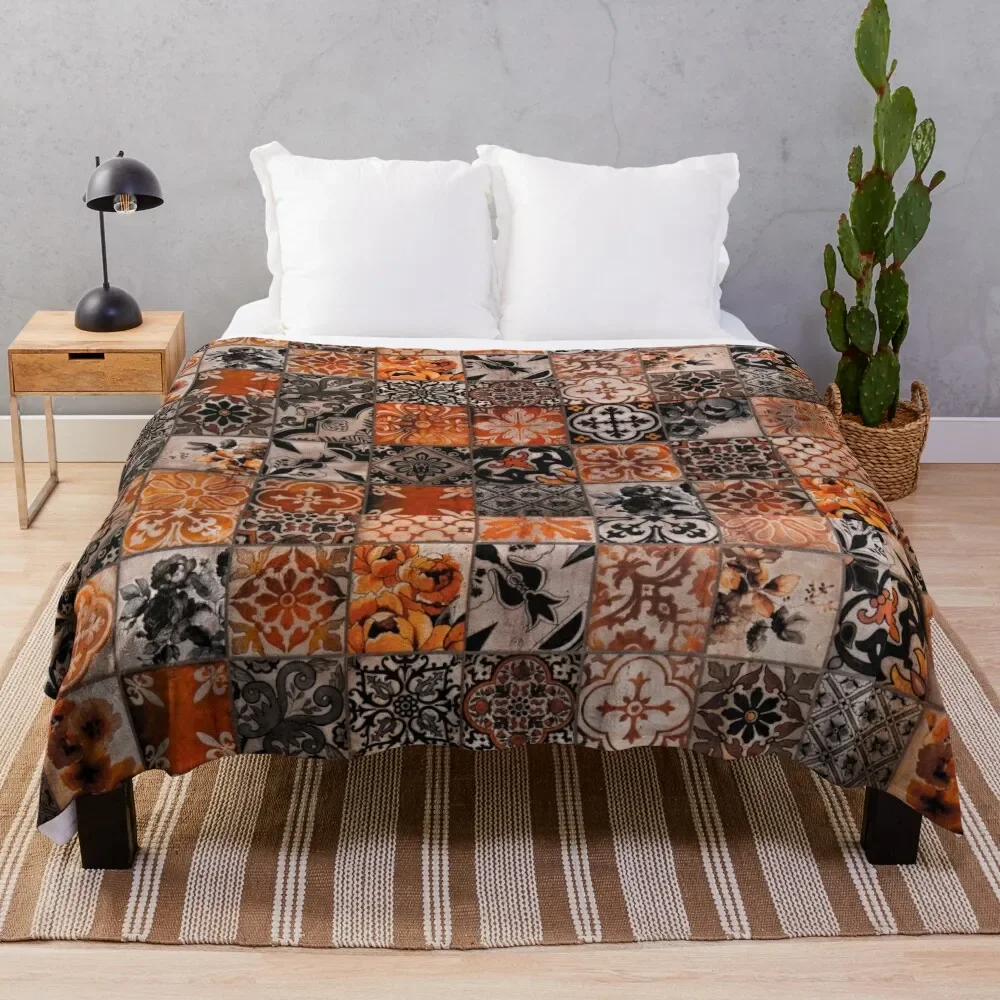 

Ancient brick pattern design with gold ,orange, black and white colour . Throw Blanket