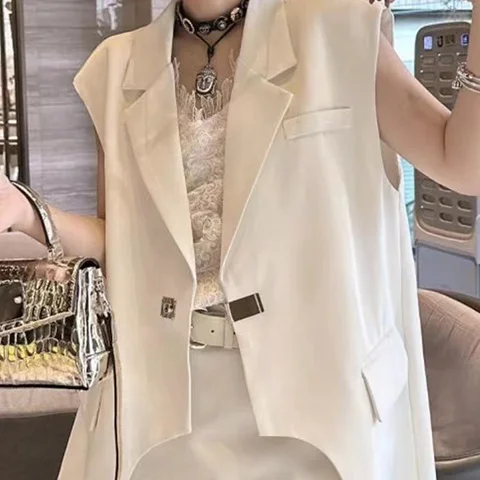 Irregular suit vest suit female summer European fashion sleeveless suit jacket shorts thin coat pants two pieces.