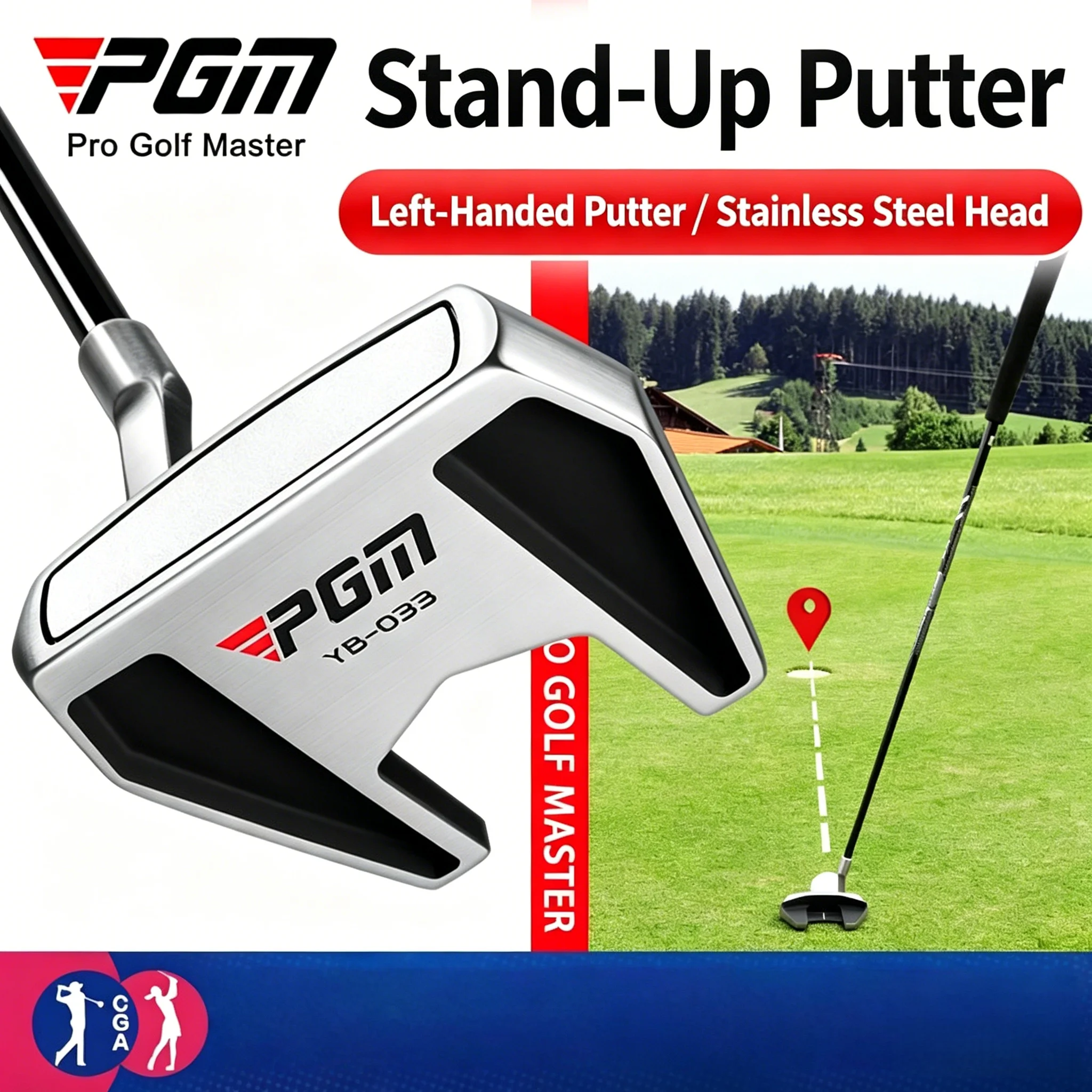 PGM Left Hand Men Golf Putter Self Standing Built-in Alignment Line Professional Club for Golf Match Daily Training