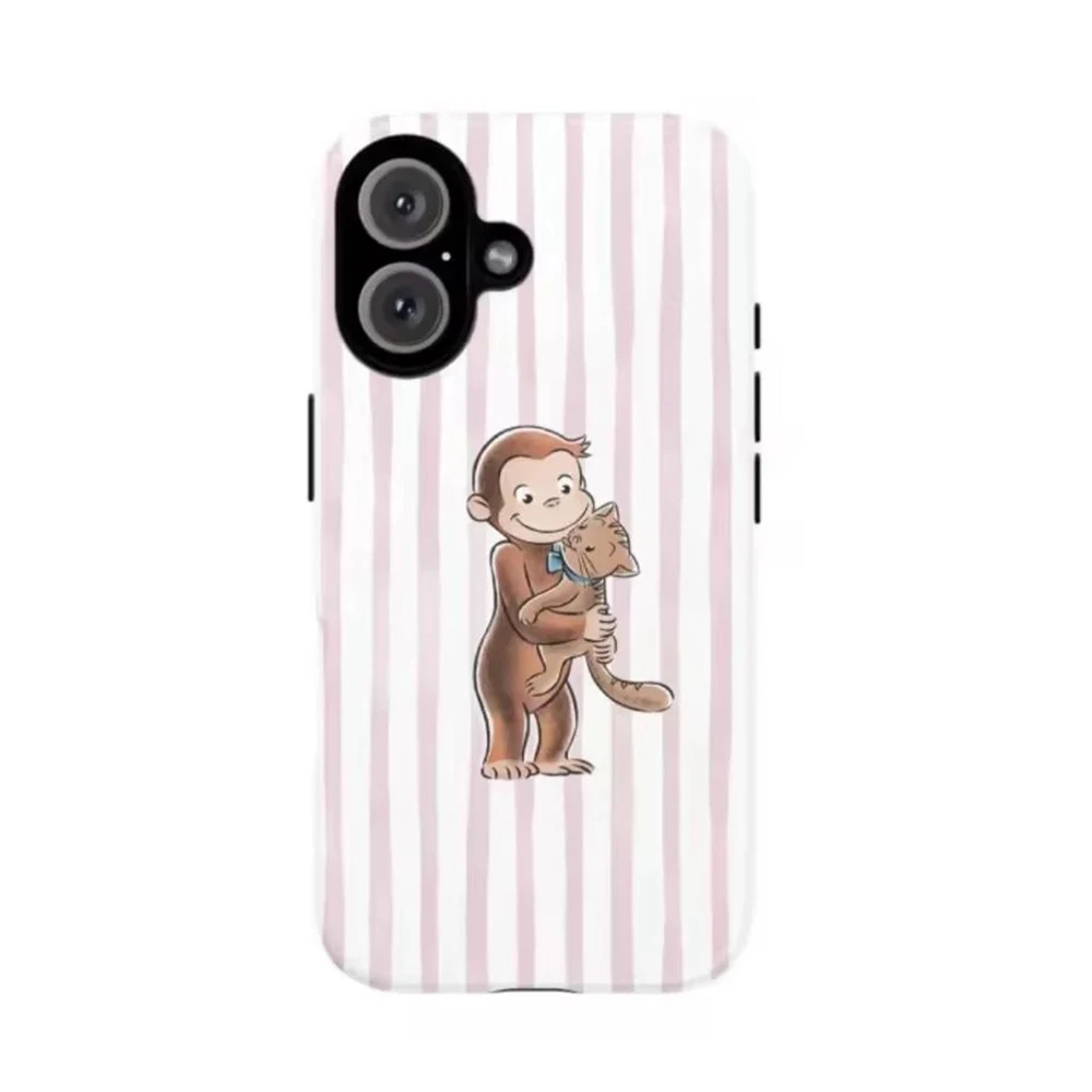 Luxuriöse Clmj Niedliche Affen Curious George Handyhülle für iPhone 17 16 15 14 13 12 11 X XS Air Pro Max Plus Doppelschichtige Rückabdeckung – Detail 4