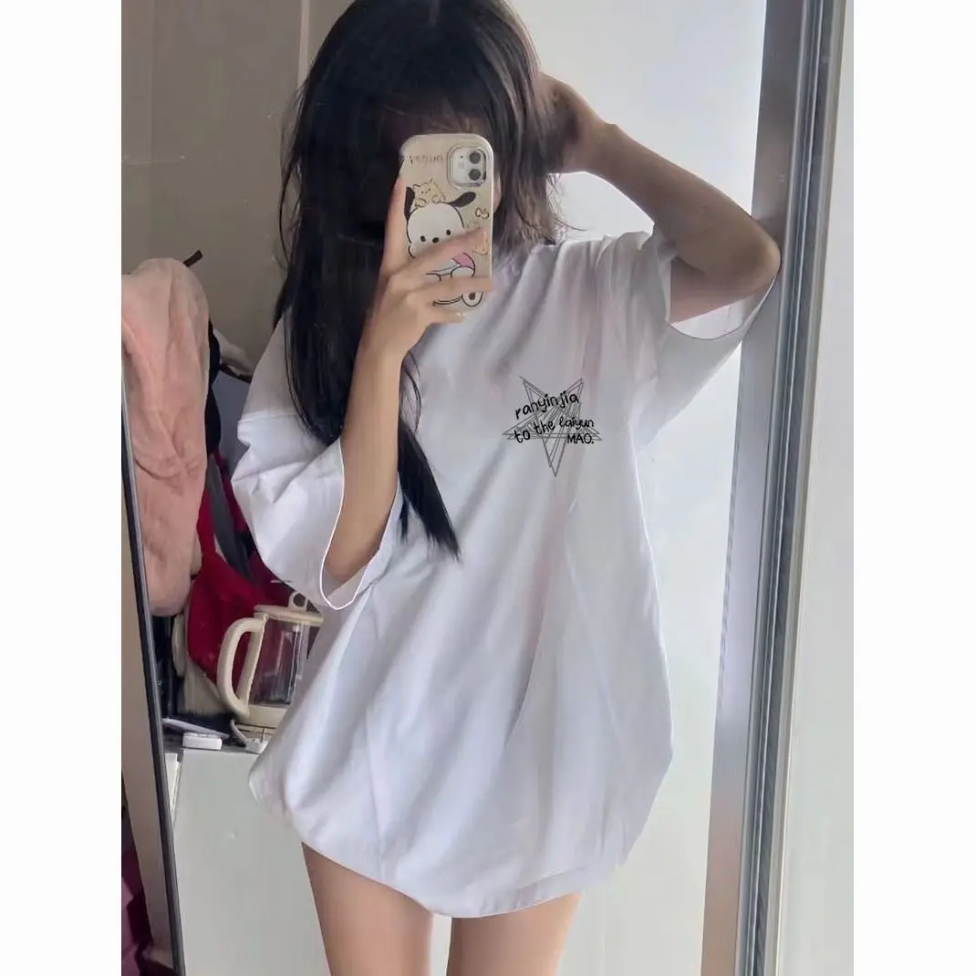 T-shirt a maniche corte da donna in cotone stile coreano vestibilità rilassata comoda oversize estetica alla moda casual girocollo streetwear