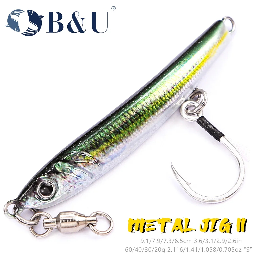 

B&U Metal Jig 3D Printed S-shaped Fast Sinking Metal Jig Lure Spoon Saltwater Shore Casting Fishing Lure Vertical