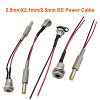 2Pcs 5.5mm 2.1mm 2.5mm DC Power Jack Threaded Female Panel Mount Barrel Connector Adapter 20AWG Wire 2 Pin Solder with Dustproof