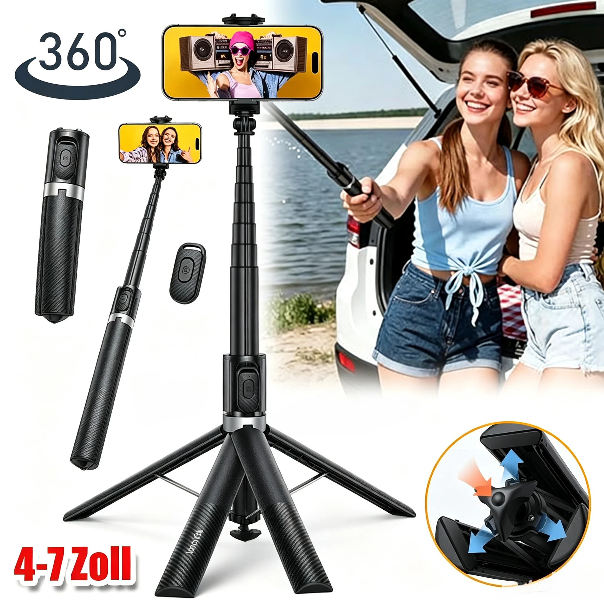 Selfie-Stick für Mobiltelefone, automatisches Pop-up-Design, verstellbare Länge, geeignet für Selfies, Live-Übertragungen im Freien oder Kurzvideoproduktion.