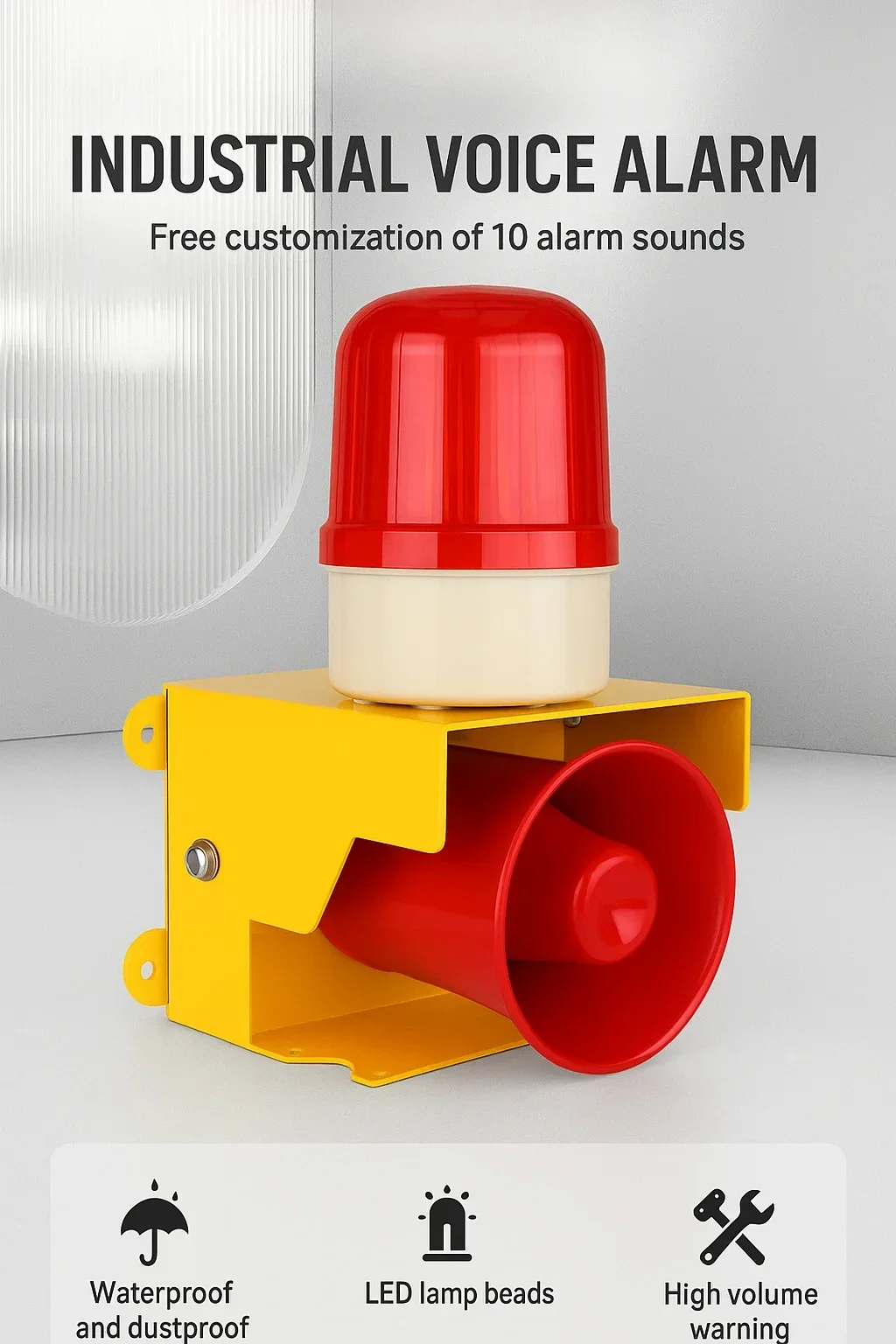220-Volt high-decibel fire horn, digital industrial buzzer with light alarm, for outdoor use in home security systems