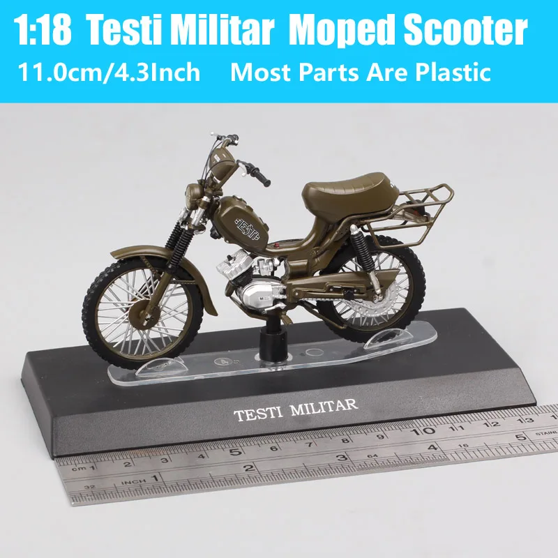Atlas 1/18 Scale Testi Militar Moped 1979 Military Matte Green 50cc Scooter Model Bike Diecasts Toy Vehicles Sctoor Motorcycle