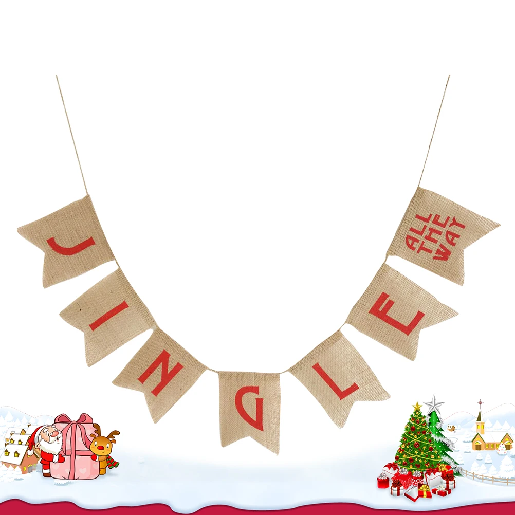 

Swallowtail Flag Christmas Banner Linen Material Reusable Holiday Decoration for Fireplace Wall Tree Hallway Xmas Party Bunting