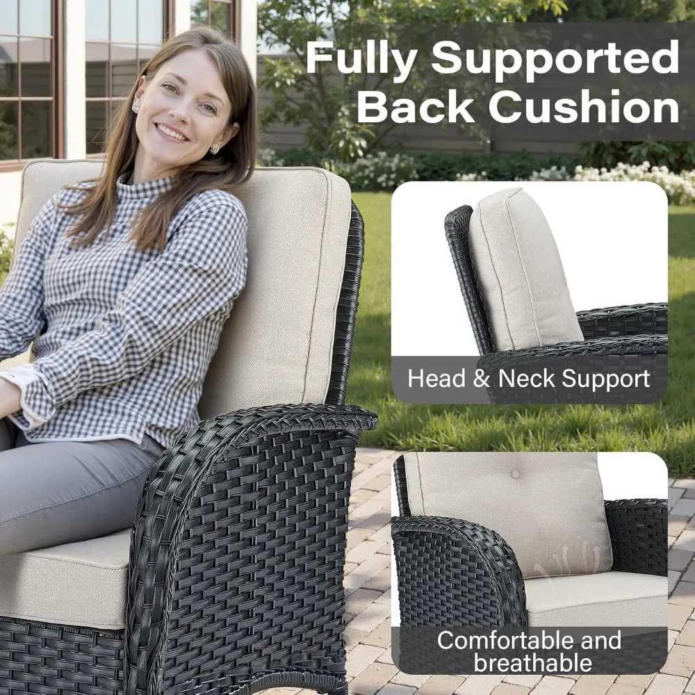 Patio Rocking Chairs Wicker Set - Outdoor Rocking Chairs Set of 2 with Side Table, 3 Piece Patio Rocker Furniture Set with Water